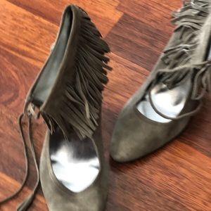 Calvin Klein Suede Fringe Grey Heel Shoe
